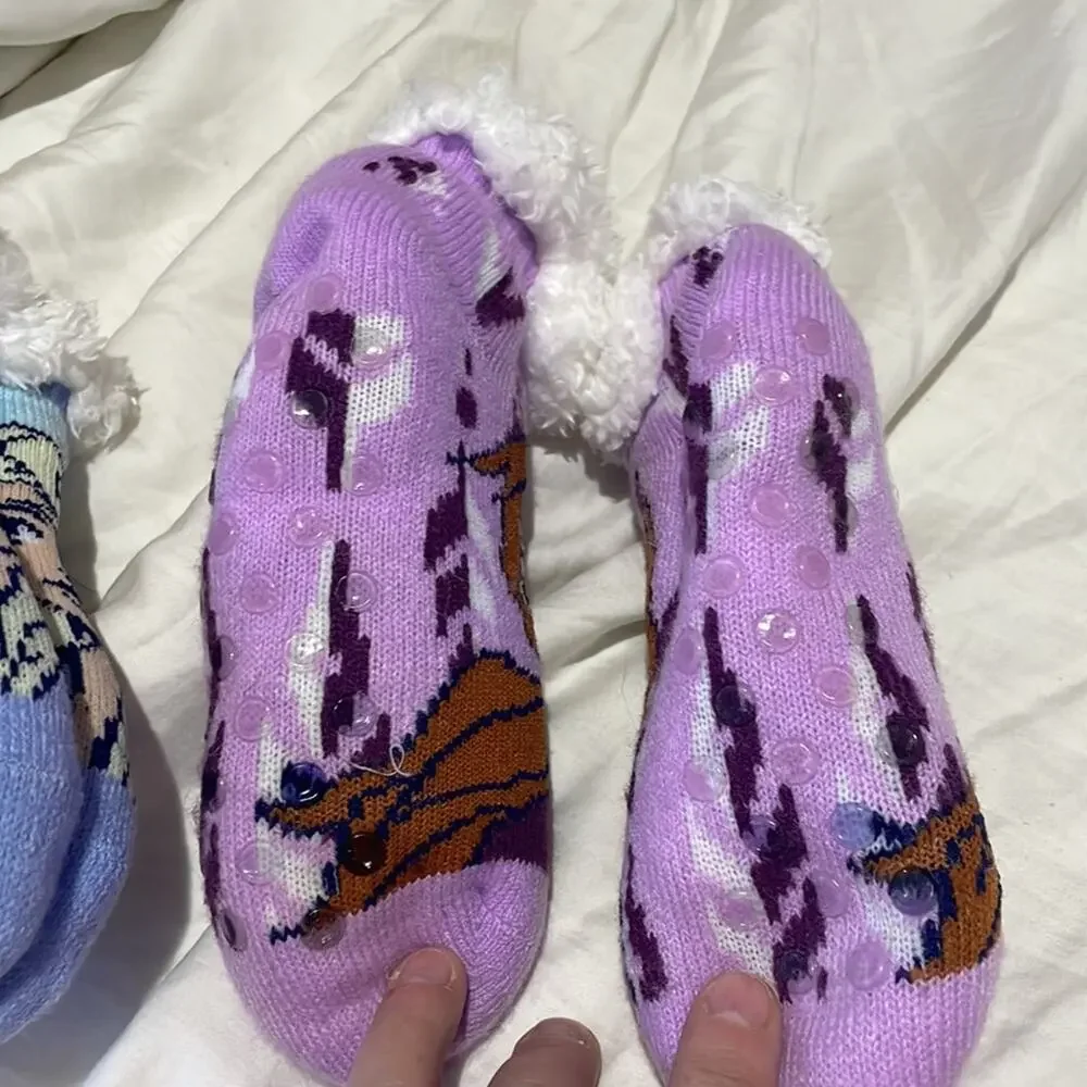 Disney S frozen slipper sock duo Anna Elsa nwt & worn once like new